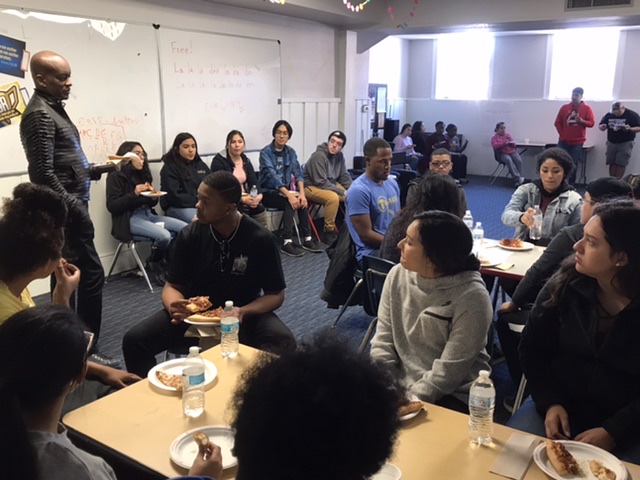 Bryon talking to students