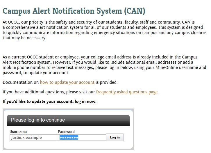 Login page for CAN system