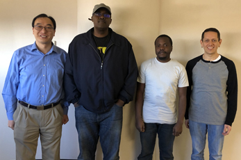 Show here (left to right) are Professor Haifeng Ji and OCCC cyber security students Sean Danley, Stephen Diaz and Erik Kendall.