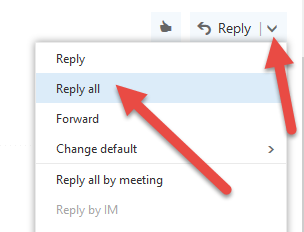 Selecting reply all from reply menu