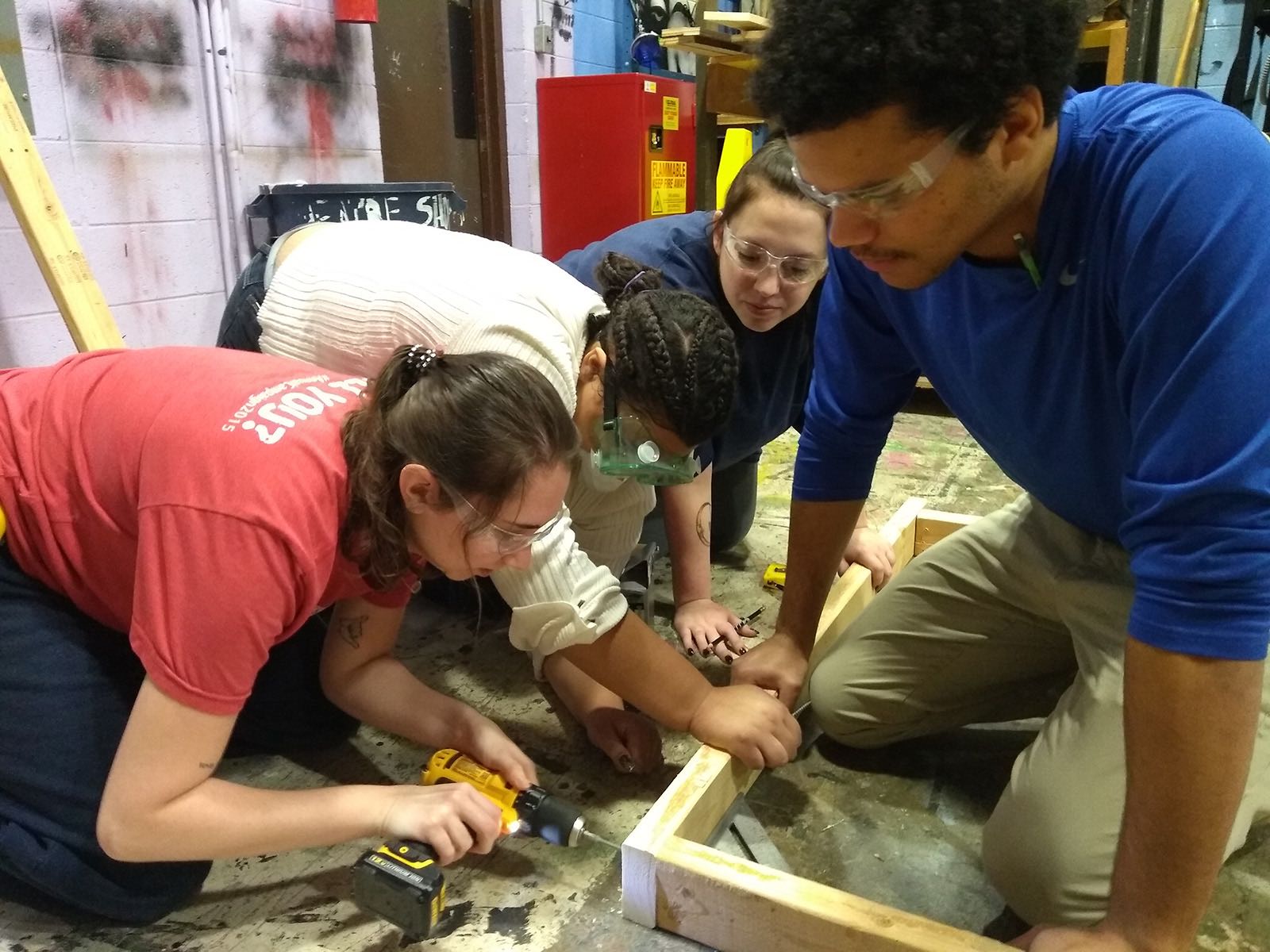 5 Students Utilizing Scene Shop in Stagecraft Class 2