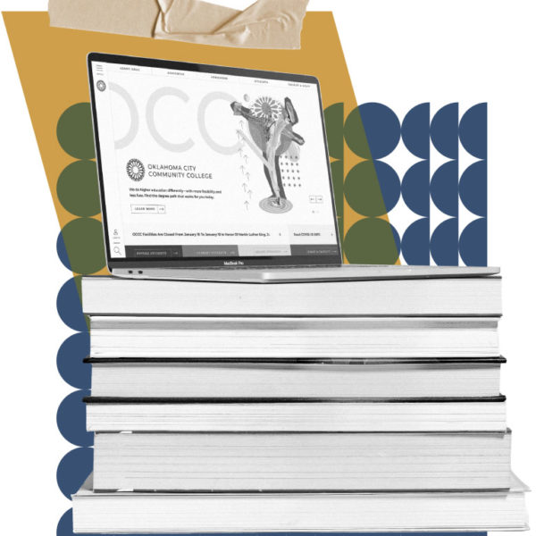 Collage of OCCC books and tablet